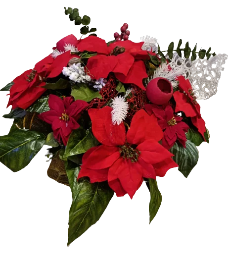 Kompozycja z czerwonych poinsecji – dekoracja bożonarodzeniowa na stół lub prezent świąteczny