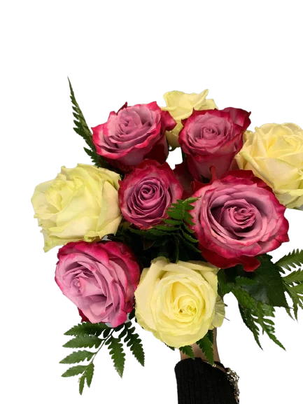 Bukiet róż z pastelowymi różami w kolorach różu i cytrynowej żółci