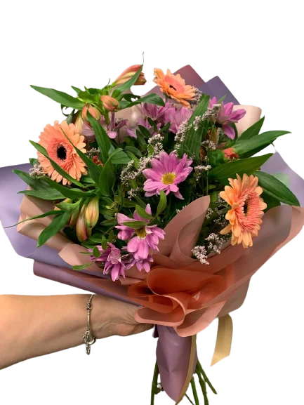 Bukiet życzenia powrotu do zdrowia (gerbery, alstromerii, chtyzantemy) z dostawą niska cena