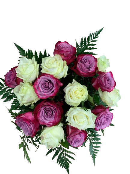 Bukiet róż z soczystymi różowymi i słonecznymi żółtymi różami