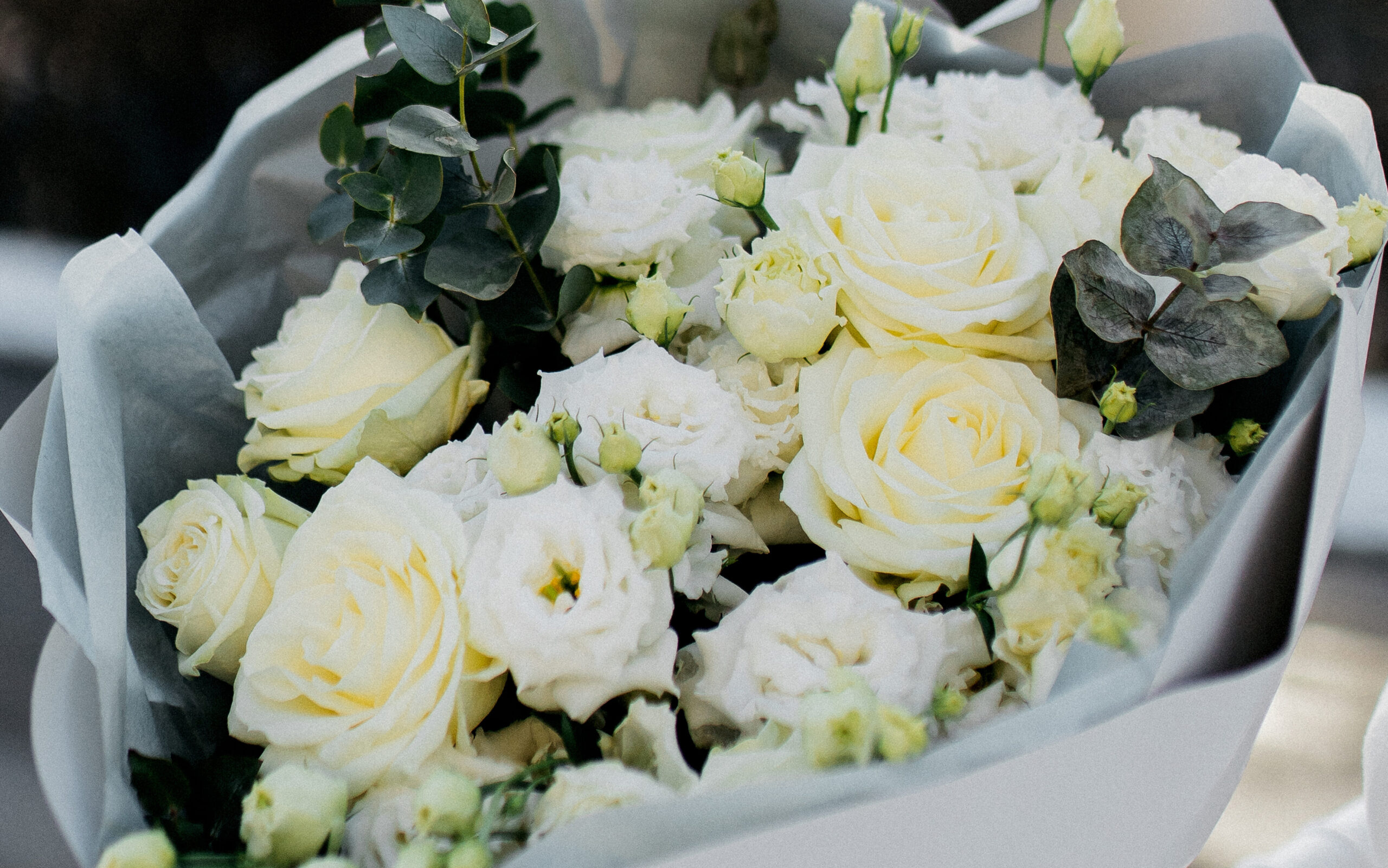 eustoma biała z białą różą dostawa kwiatowa Pruszków