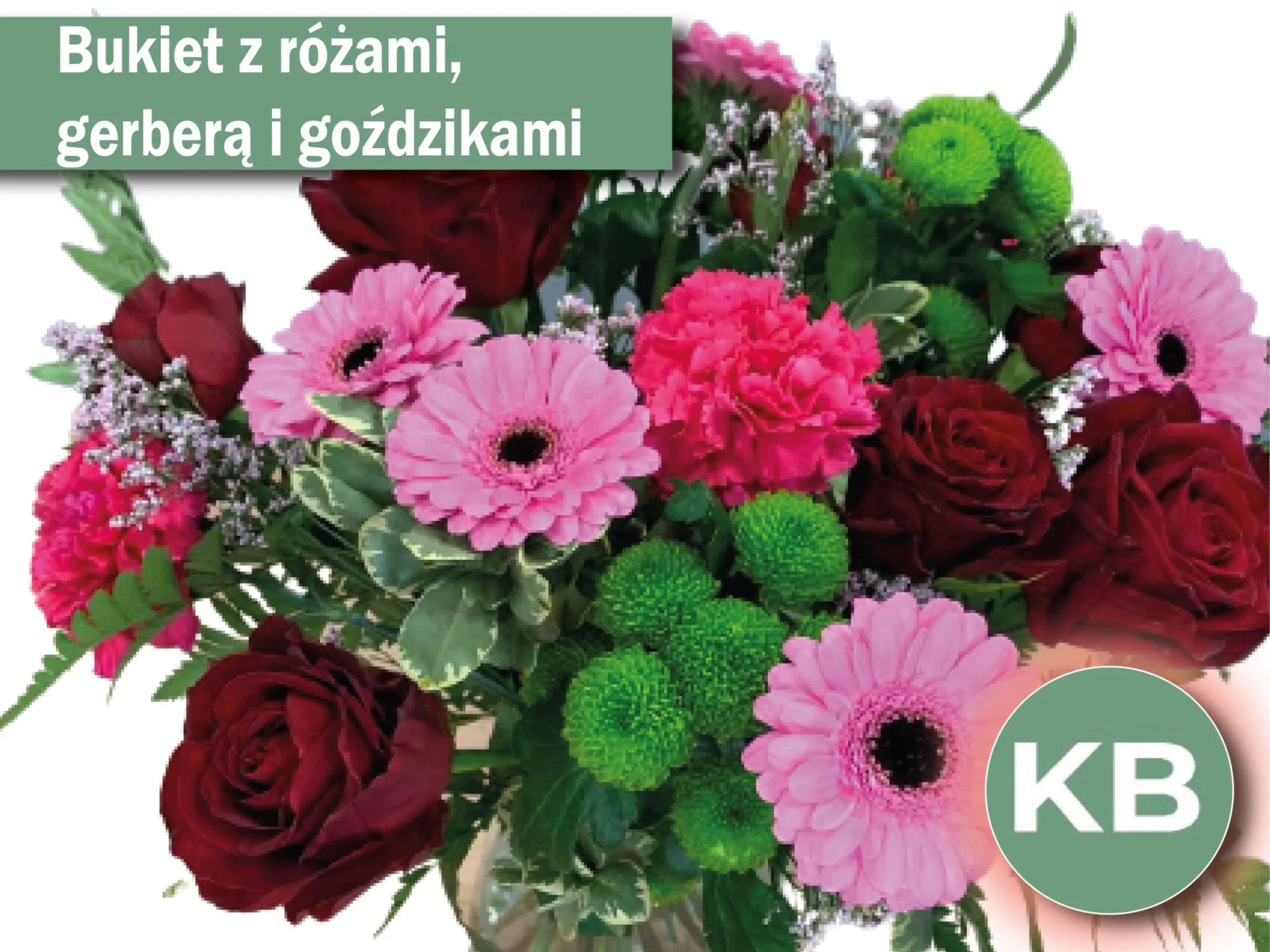 Kolorowy bukiet z róż, chryzantem i gerber