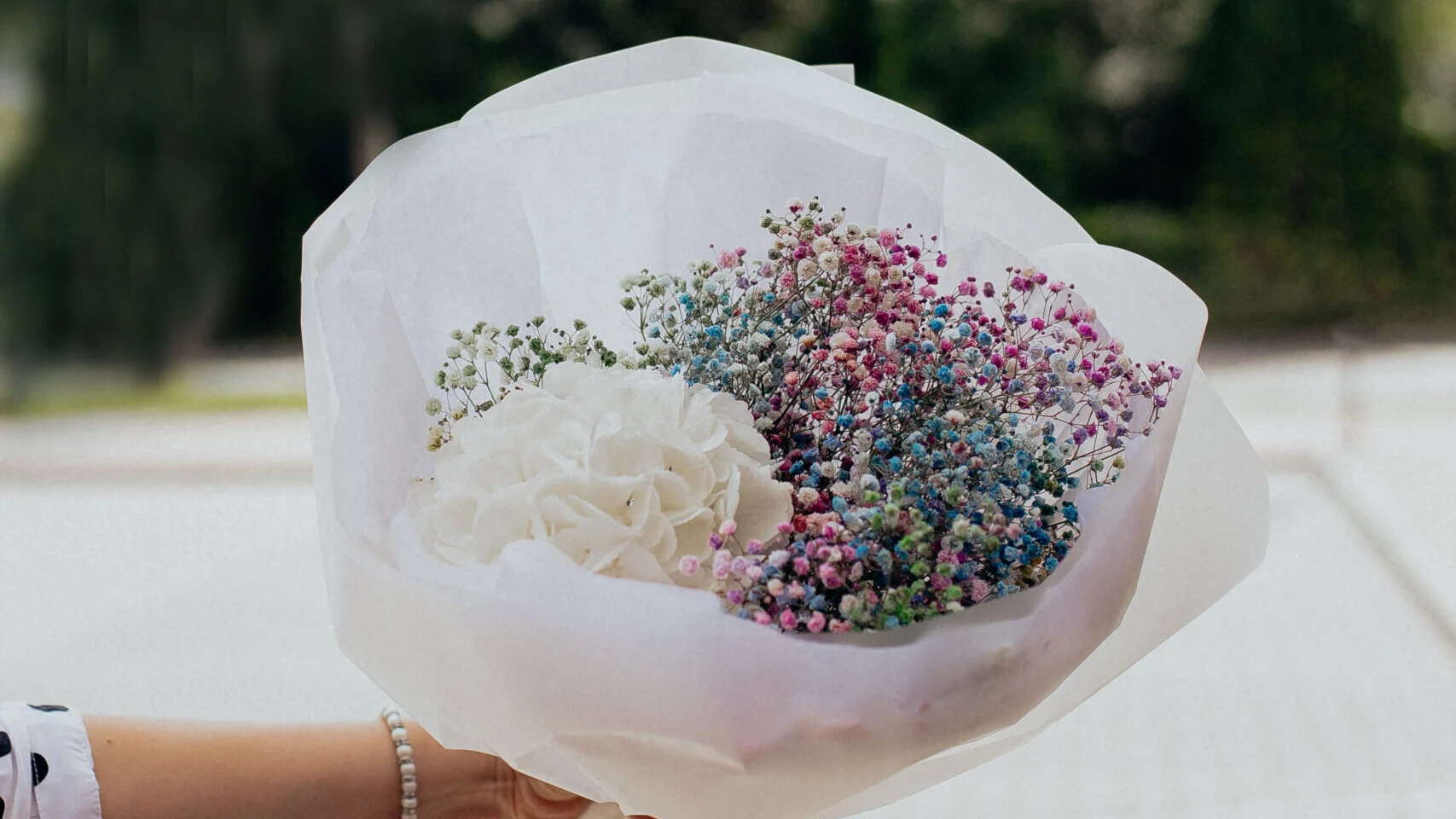 Bukiet z Hortensji i Gipsówki