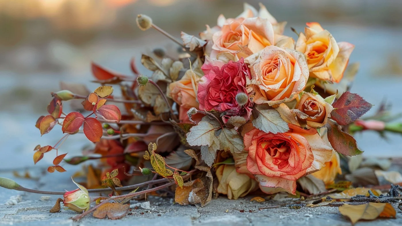  Jesienny bukiet – ciepłe barwy róż i hortensji