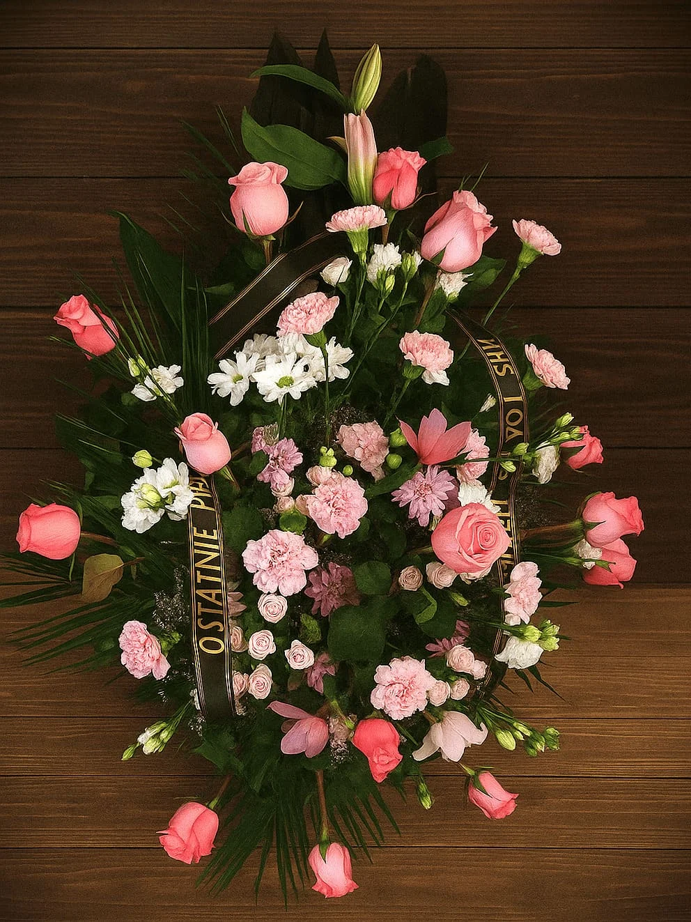 Elegancka wiązanka na pogrzeb w różowo-białych odcieniach