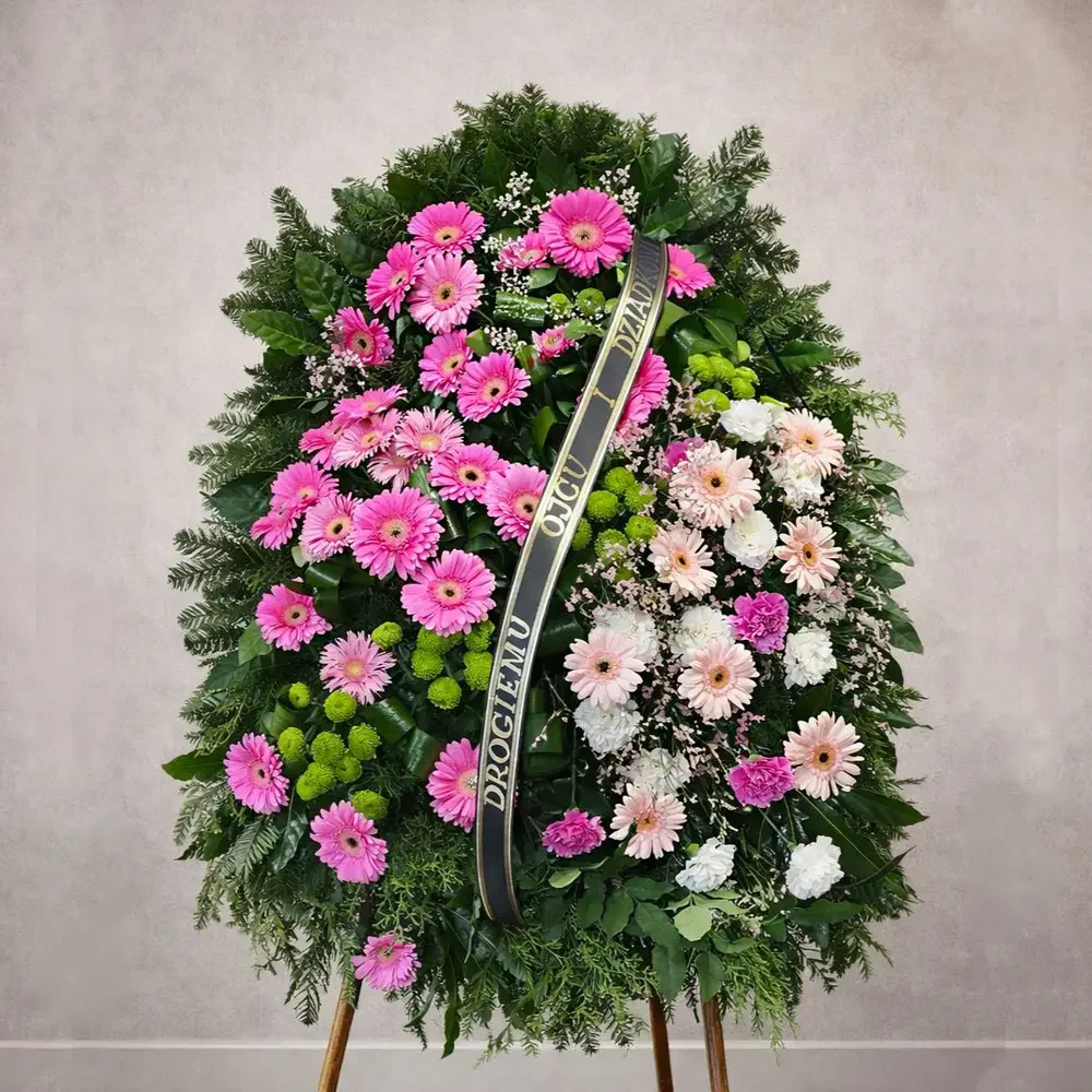 wieniec pogrzebowy z rozowymi gerberami